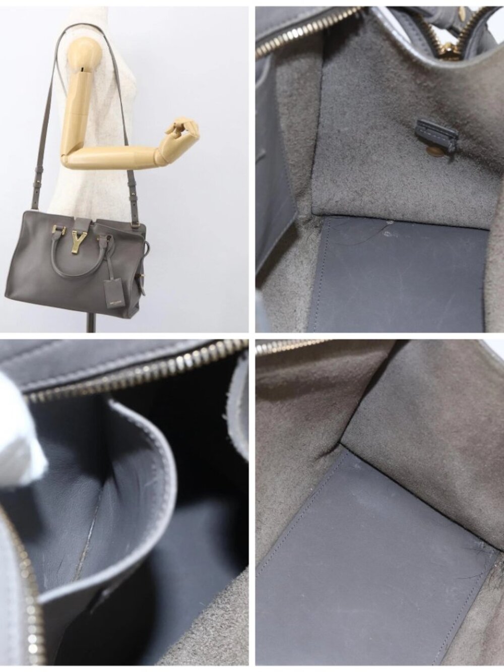 SAINT LAURENT Petit Cabas Hand Bag Leather 2way Gray Gold Auth - Picture 15 of 15